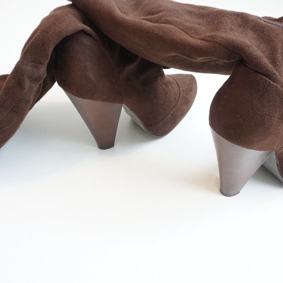 Dark Brown Suede High Heeled Boots Size 7.5 - Picture 5 of 6